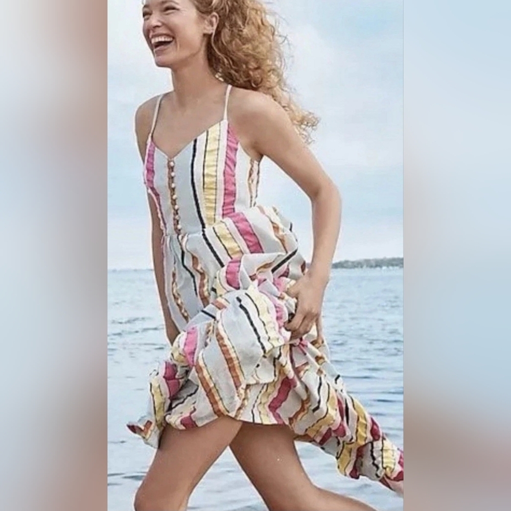 J. Crew Multicolor Seersucker Candy Ribbon Striped Cotton Maxi Sundress. Size 2 - Picture 7 of 7
